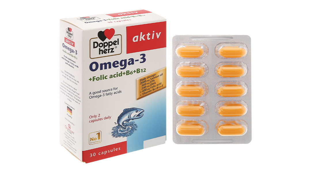 Viên uống Omega-3 + Folic acid + B6 + B12 – Hộp 30 viên